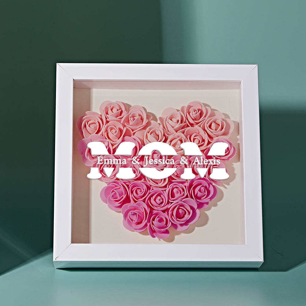 Personalisierter Blumen-schattenbox-bilderrahmen Mit Namen – Muttertagsgeschenk - dephotoblanket