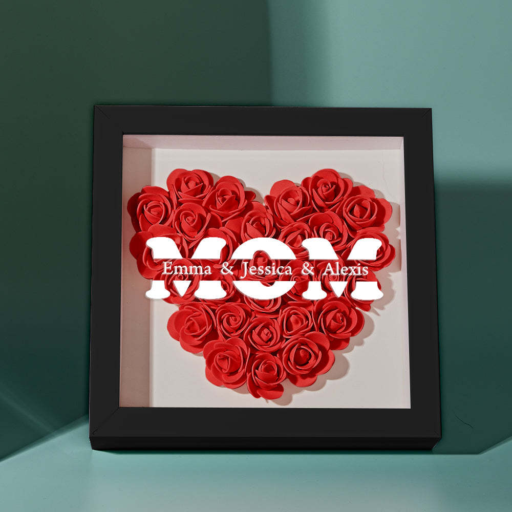 Personalisierter Blumen-schattenbox-bilderrahmen Mit Namen – Muttertagsgeschenk - dephotoblanket
