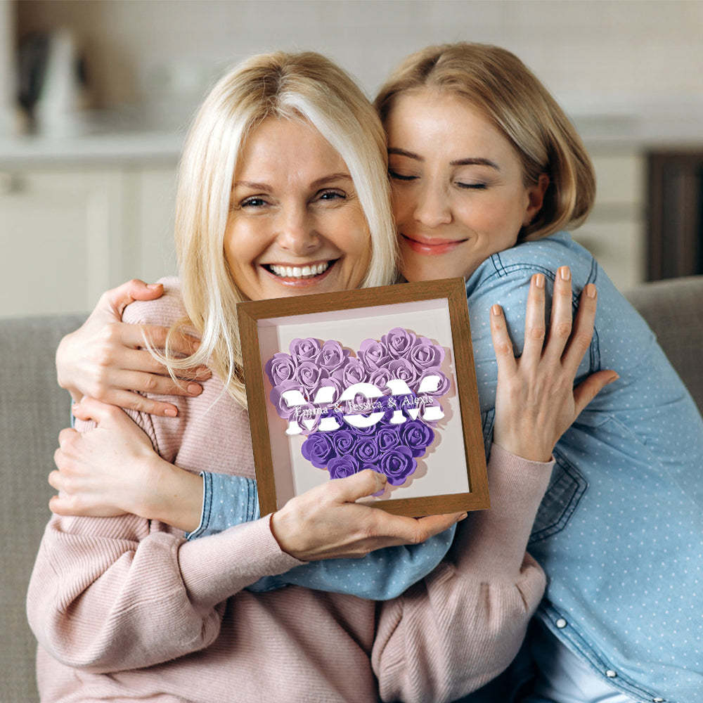 Personalisierter Blumen-schattenbox-bilderrahmen Mit Namen – Muttertagsgeschenk - dephotoblanket