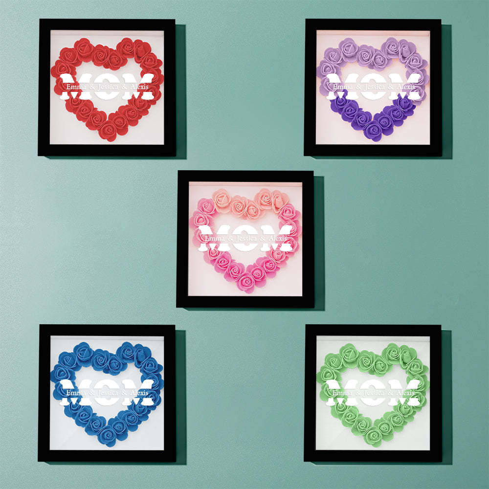 Personalisierter Blumen-schattenbox-bilderrahmen Mit Namen – Muttertagsgeschenk - dephotoblanket
