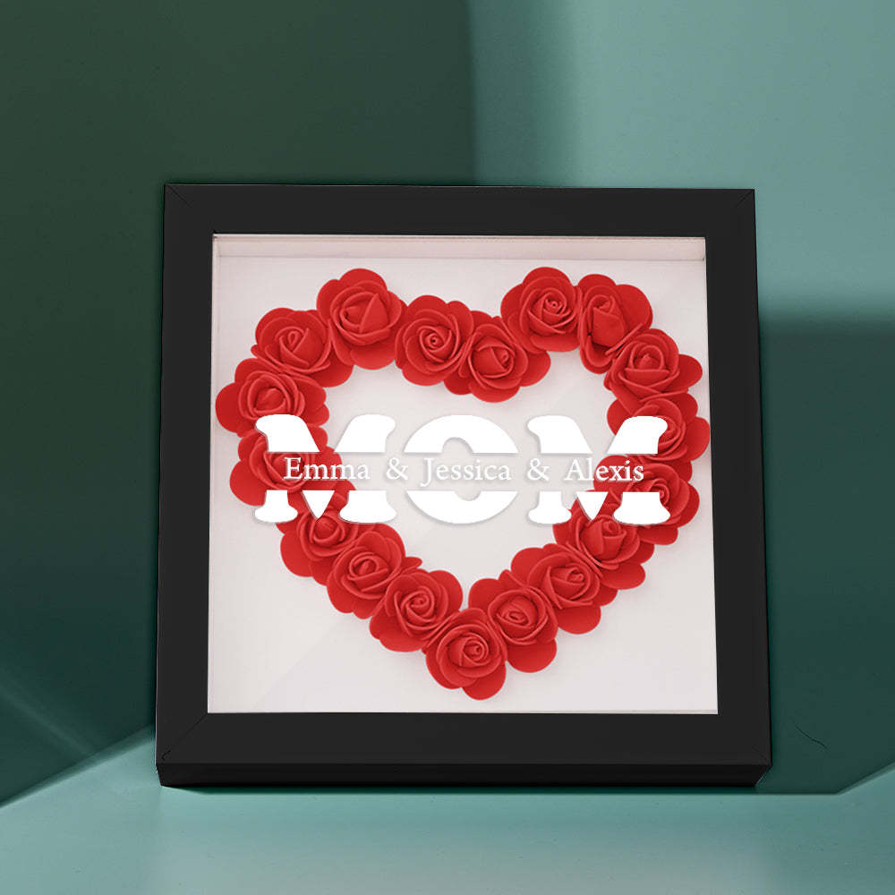 Personalisierter Blumen-schattenbox-bilderrahmen Mit Namen – Muttertagsgeschenk - dephotoblanket