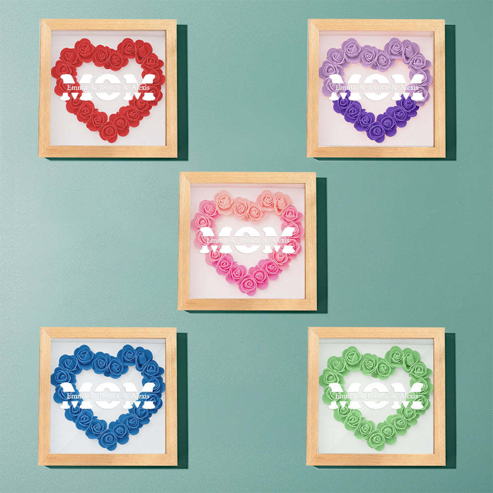 Personalisierter Blumen-schattenbox-bilderrahmen Mit Namen – Muttertagsgeschenk - dephotoblanket