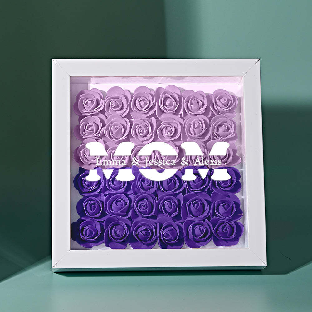 Personalisierter Blumen-schattenbox-bilderrahmen Mit Namen – Muttertagsgeschenk - dephotoblanket