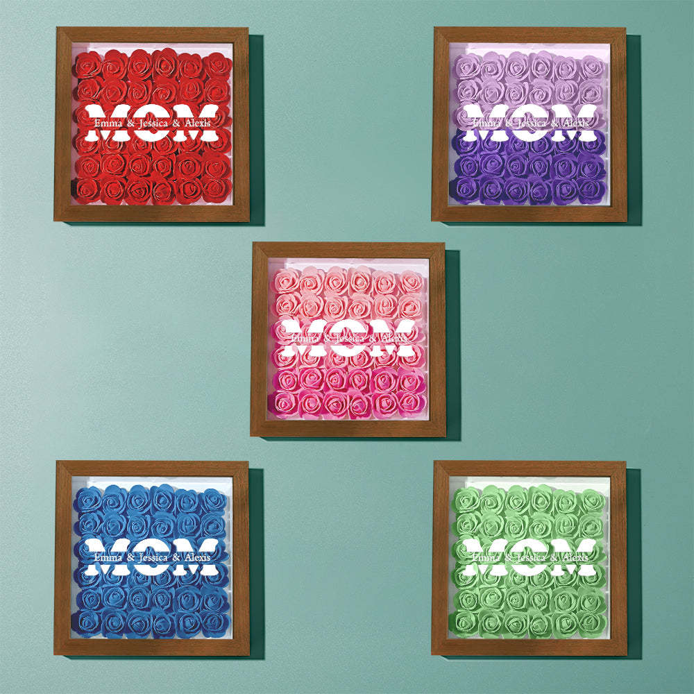 Personalisierter Blumen-schattenbox-bilderrahmen Mit Namen – Muttertagsgeschenk - dephotoblanket