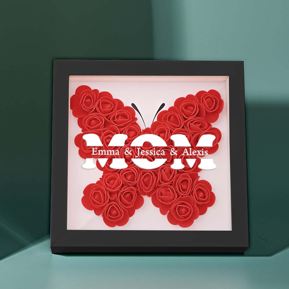 Personalisierter Blumen-schattenbox-bilderrahmen Mit Namen – Muttertagsgeschenk - dephotoblanket