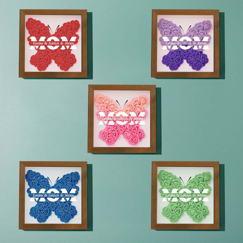 Personalisierter Blumen-schattenbox-bilderrahmen Mit Namen – Muttertagsgeschenk - dephotoblanket