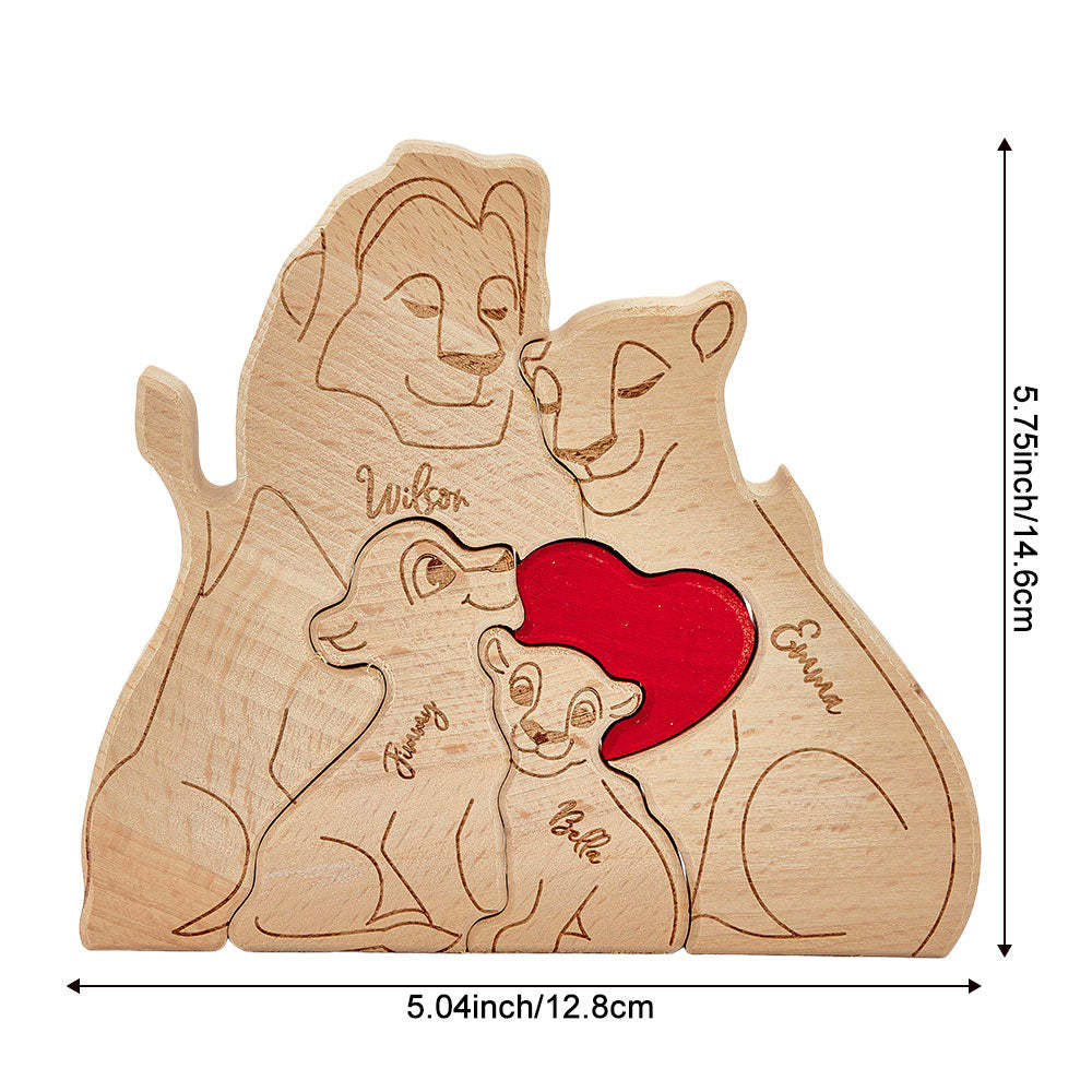 Personalisiertes Löwen-puzzle Aus Holz, Individuelles Löwen-familiennamen-puzzle, Heimdekoration, Geschenke - dephotoblanket