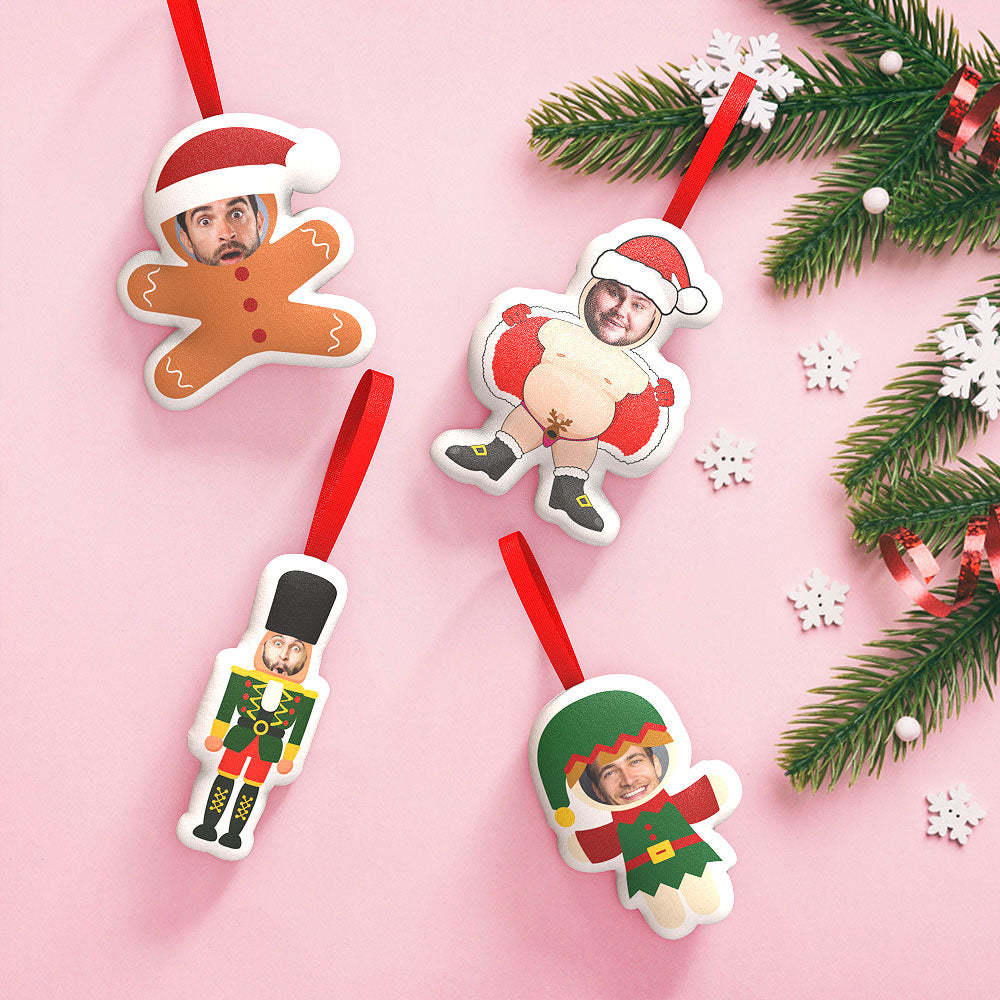 Benutzerdefinierte Weihnachts-hängedekorationen Personalisiertes Gesicht Weihnachts-hängedekoration Santa Und Elf-hängedekoration - dephotoblanket
