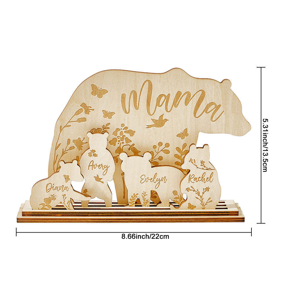 Personalisierter Mama Bär Mit Jungtieren, Holz-schreibtischdekoration, Geschenk Für Mama - dephotoblanket