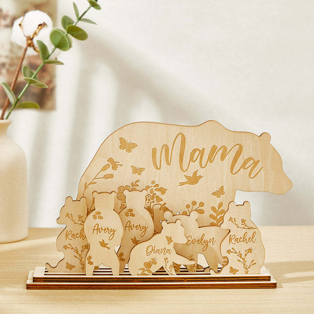 Personalisierter Mama Bär Mit Jungtieren, Holz-schreibtischdekoration, Geschenk Für Mama - dephotoblanket