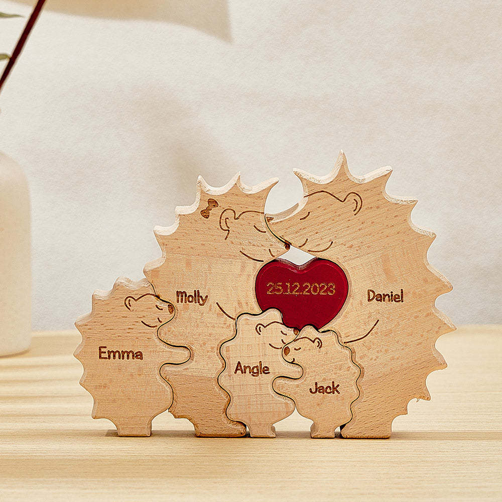 Personalisiertes Igel-puzzle Aus Holz, Personalisiertes Igel-familiennamen-puzzle, Heimdekoration, Geschenke - dephotoblanket