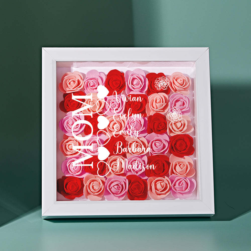Personalisierter Blumen-schattenkasten Mit Namensaufdruck, Herz-blumen-schattenkastenrahmen, Muttertagsgeschenk - dephotoblanket