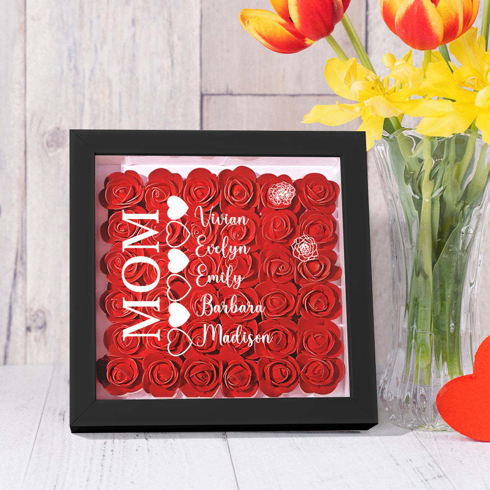 Personalisierter Blumen-schattenkasten Mit Namensaufdruck, Herz-blumen-schattenkastenrahmen, Muttertagsgeschenk - dephotoblanket