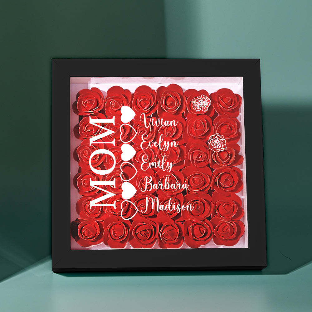 Personalisierter Blumen-schattenkasten Mit Namensaufdruck, Herz-blumen-schattenkastenrahmen, Muttertagsgeschenk - dephotoblanket