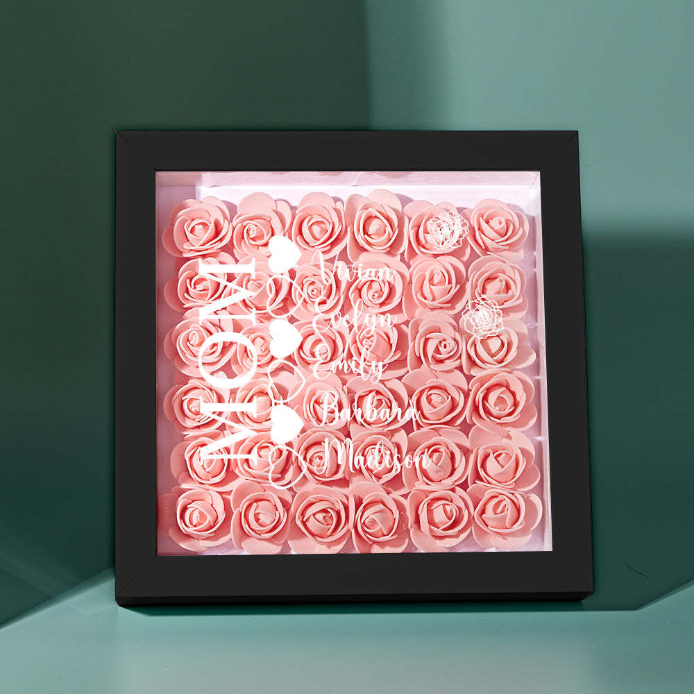 Personalisierter Blumen-schattenkasten Mit Namensaufdruck, Herz-blumen-schattenkastenrahmen, Muttertagsgeschenk - dephotoblanket