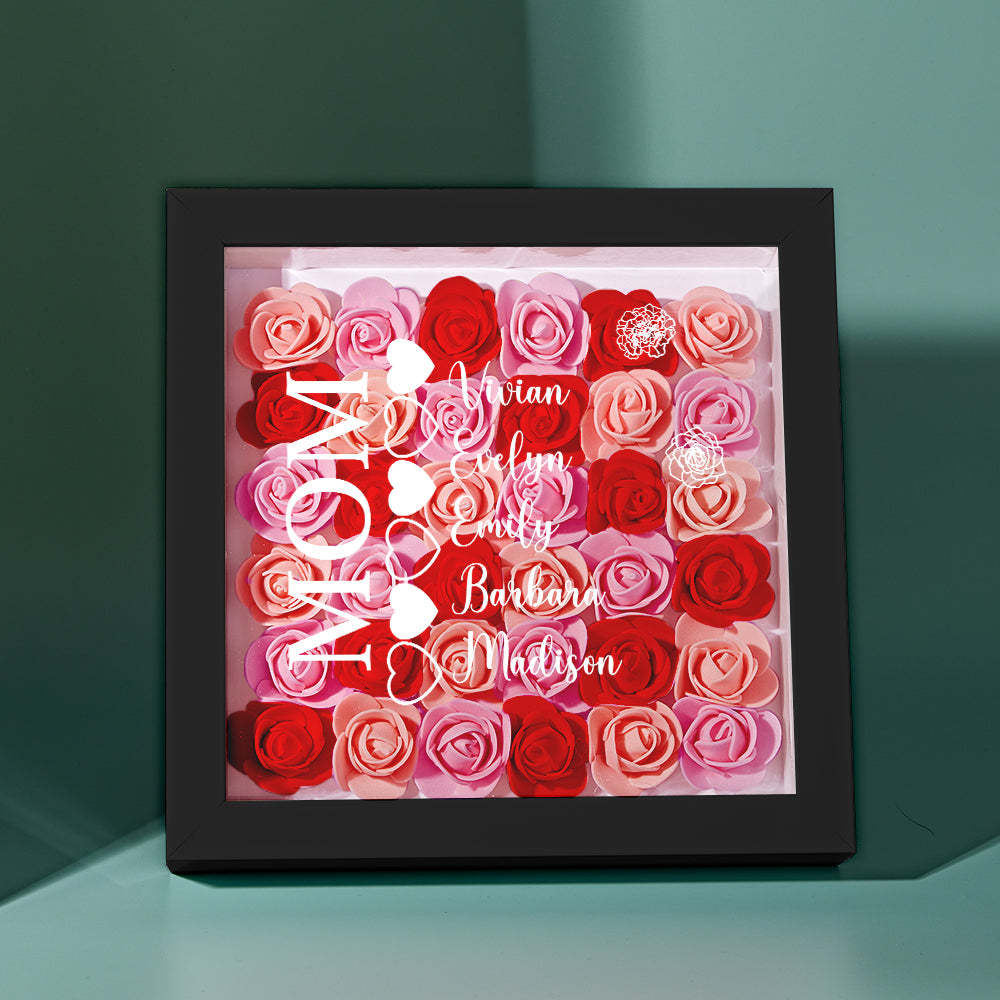 Personalisierter Blumen-schattenkasten Mit Namensaufdruck, Herz-blumen-schattenkastenrahmen, Muttertagsgeschenk - dephotoblanket