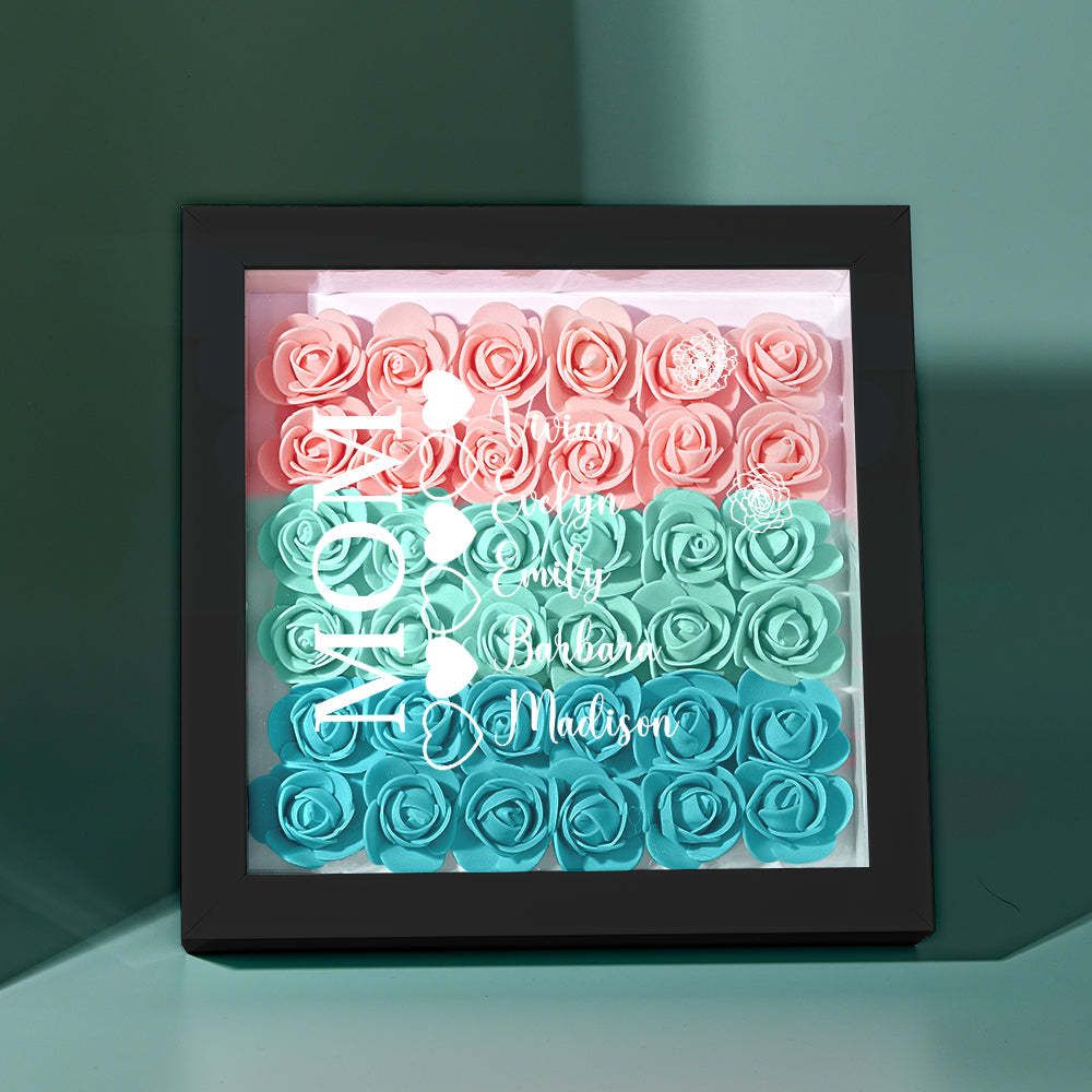 Personalisierter Blumen-schattenkasten Mit Namensaufdruck, Herz-blumen-schattenkastenrahmen, Muttertagsgeschenk - dephotoblanket