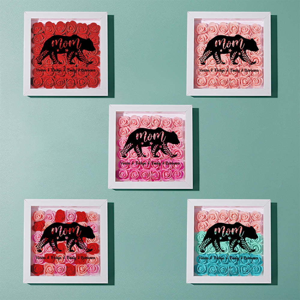 Personalisierter Bären-blumen-schattenkasten Mit Namensaufdruck – Muttertagsgeschenk - dephotoblanket