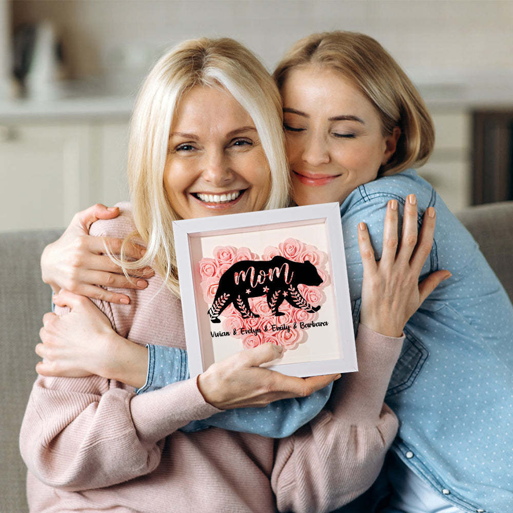 Personalisierter Bären-blumen-schattenkasten Mit Namensaufdruck – Muttertagsgeschenk - dephotoblanket