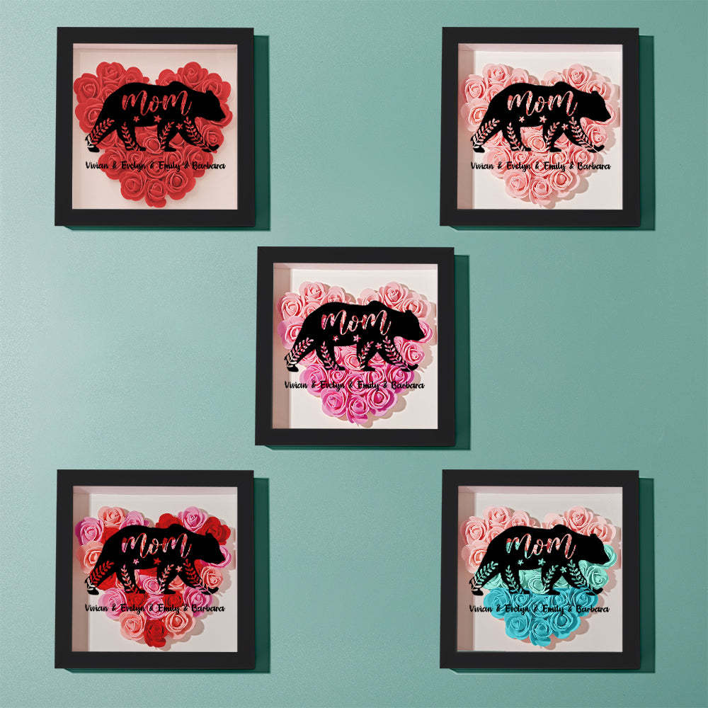 Personalisierter Bären-blumen-schattenkasten Mit Namensaufdruck – Muttertagsgeschenk - dephotoblanket