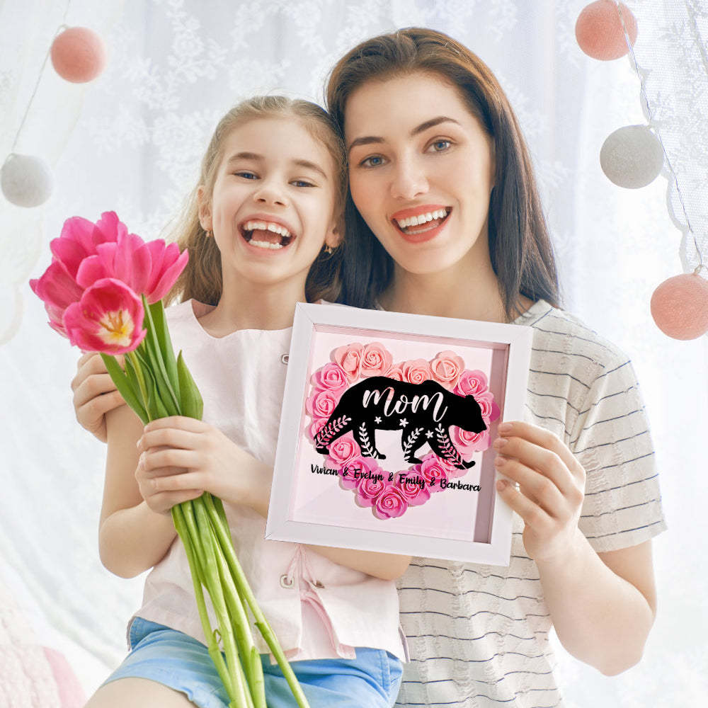 Personalisierter Bären-blumen-schattenkasten Mit Namensaufdruck – Muttertagsgeschenk - dephotoblanket