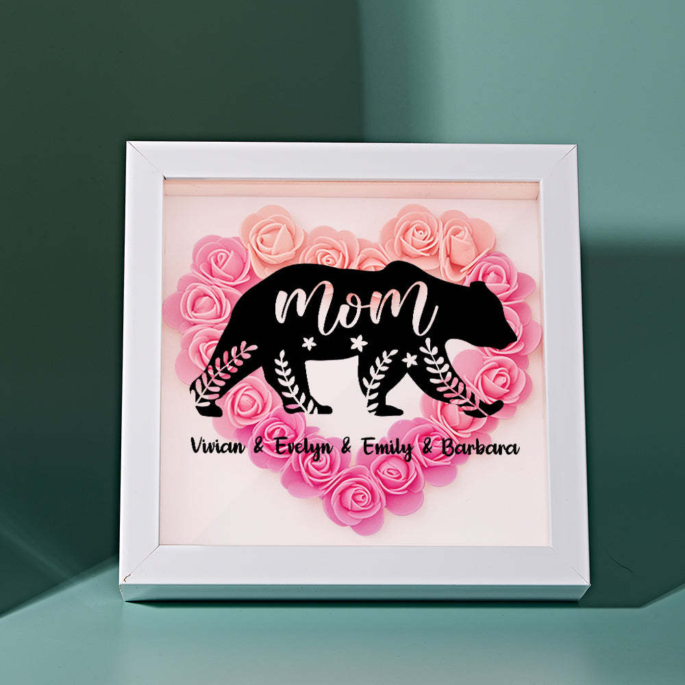 Personalisierter Bären-blumen-schattenkasten Mit Namensaufdruck – Muttertagsgeschenk - dephotoblanket