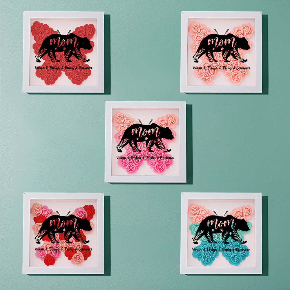 Personalisierter Bären-blumen-schattenkasten Mit Namensaufdruck – Muttertagsgeschenk - dephotoblanket