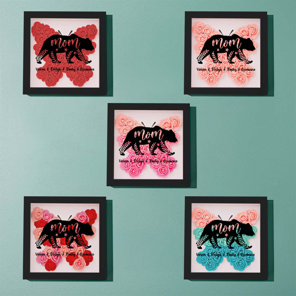 Personalisierter Bären-blumen-schattenkasten Mit Namensaufdruck – Muttertagsgeschenk - dephotoblanket