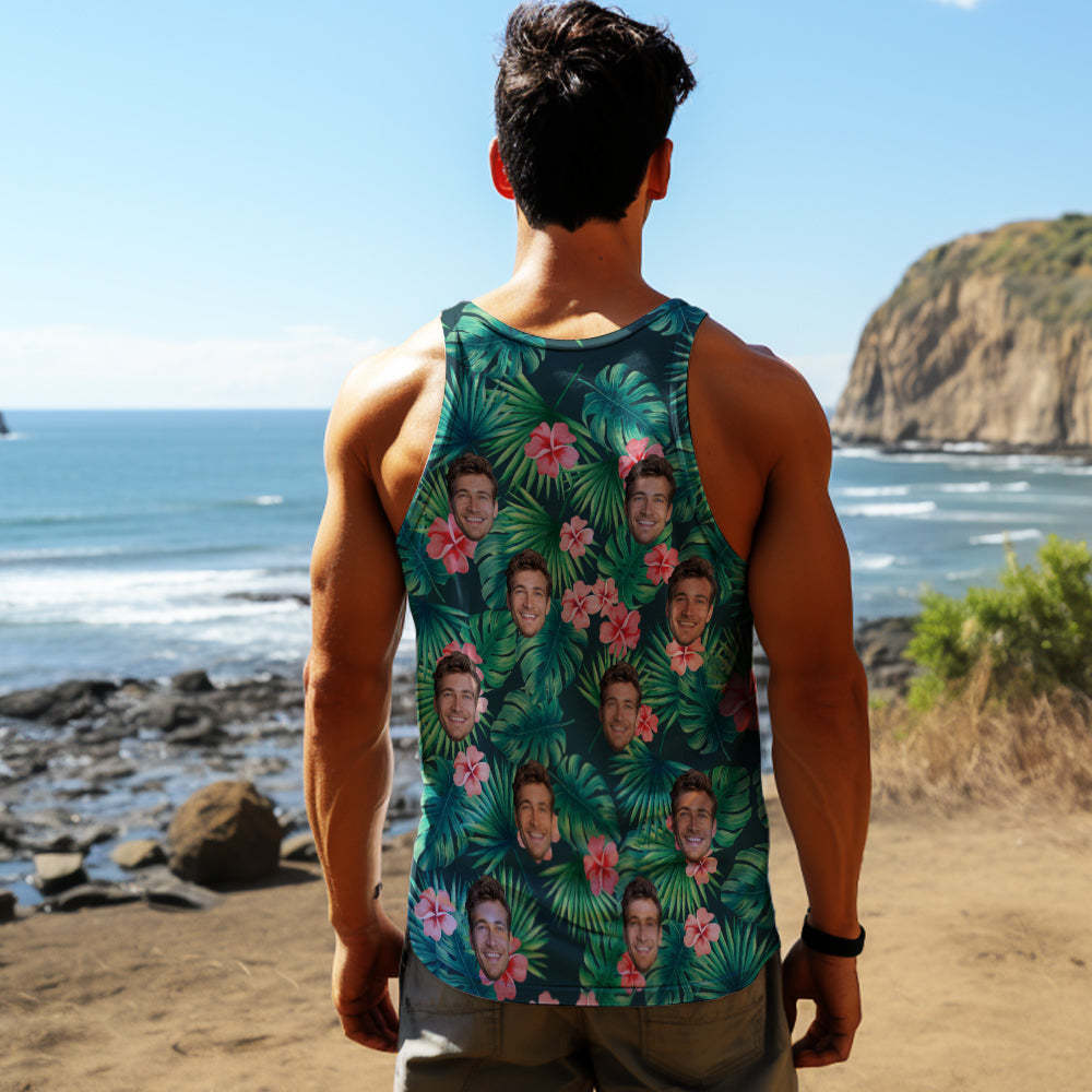 Custom Face Tank Tops Herren Ärmelloses Shirt Rote Blumen - dephotoblanket