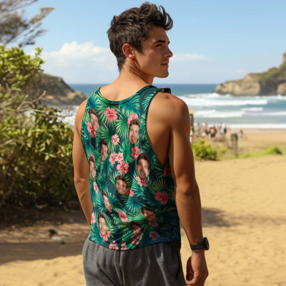 Custom Face Tank Tops Herren Ärmelloses Shirt Rote Blumen - dephotoblanket