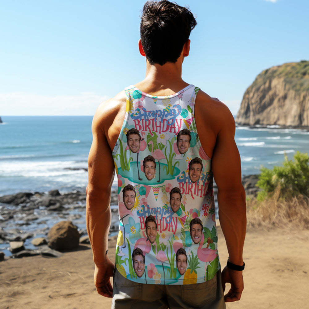 Benutzerdefiniertes Gesichts-tanktop, Ärmelloses Herrenshirt „happy Birthday“. - dephotoblanket