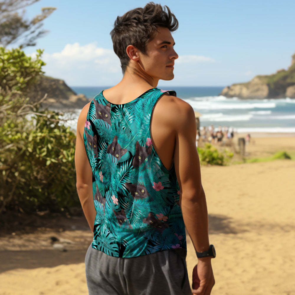 Custom Face Tank Tops Herren Ärmelloses Shirt Black Cat - dephotoblanket