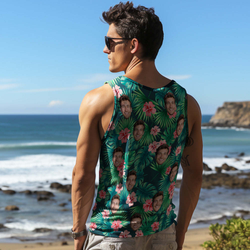 Benutzerdefinierte Dickes Gesicht Tank Tops Herren Ärmelloses Hemd Rote Blumen - dephotoblanket
