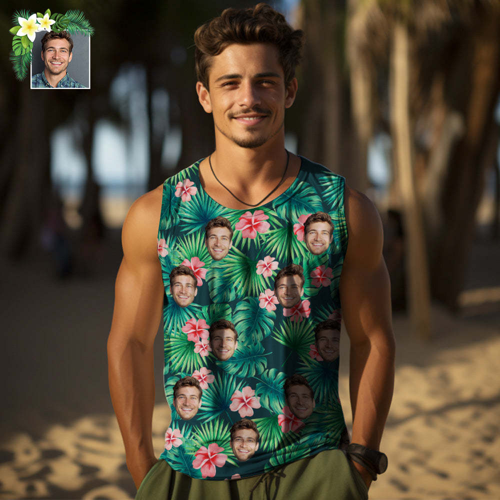 Benutzerdefinierte Dickes Gesicht Tank Tops Herren Ärmelloses Hemd Rote Blumen - dephotoblanket