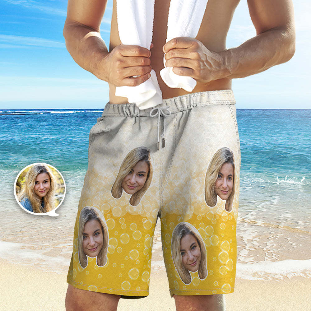 Badehose Mit Individuellem Gesicht, Bier, Personalisierte Strandshorts Mit Foto, Lustige Freizeitshorts Für Herren