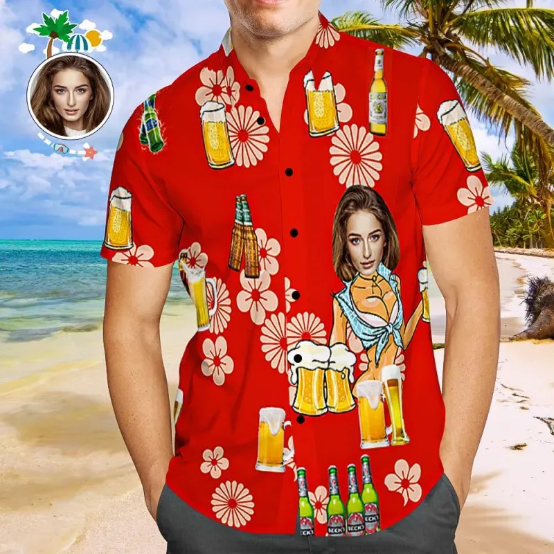 Benutzerdefinierte Gesicht Shirt Bier Männer All Over Print Hawaiian Shirt