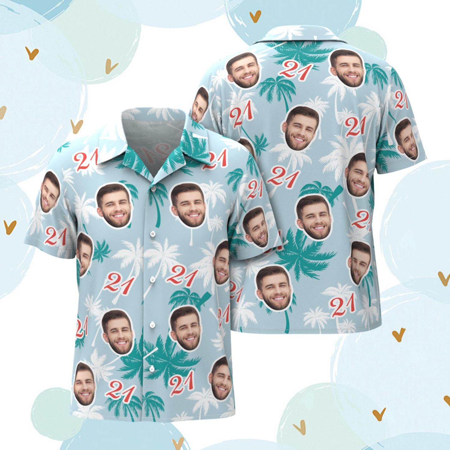 Hawaii-Hemden mit individuellem Gesicht und Zahlen zum Geburtstag, Kokosnussbaum-Shirt - dephotoblanket