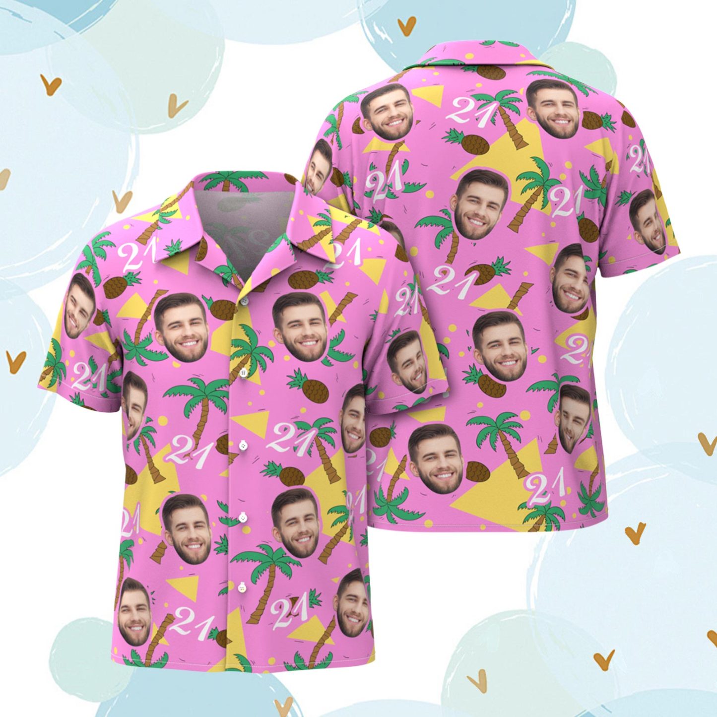 Benutzerdefinierte mehrfarbige Gesicht und Zahlen Hawaiihemd Vatertag Geburtstagsgeschenk Kokosnussbaum und Ananas Geschenk für Papa - dephotoblanket