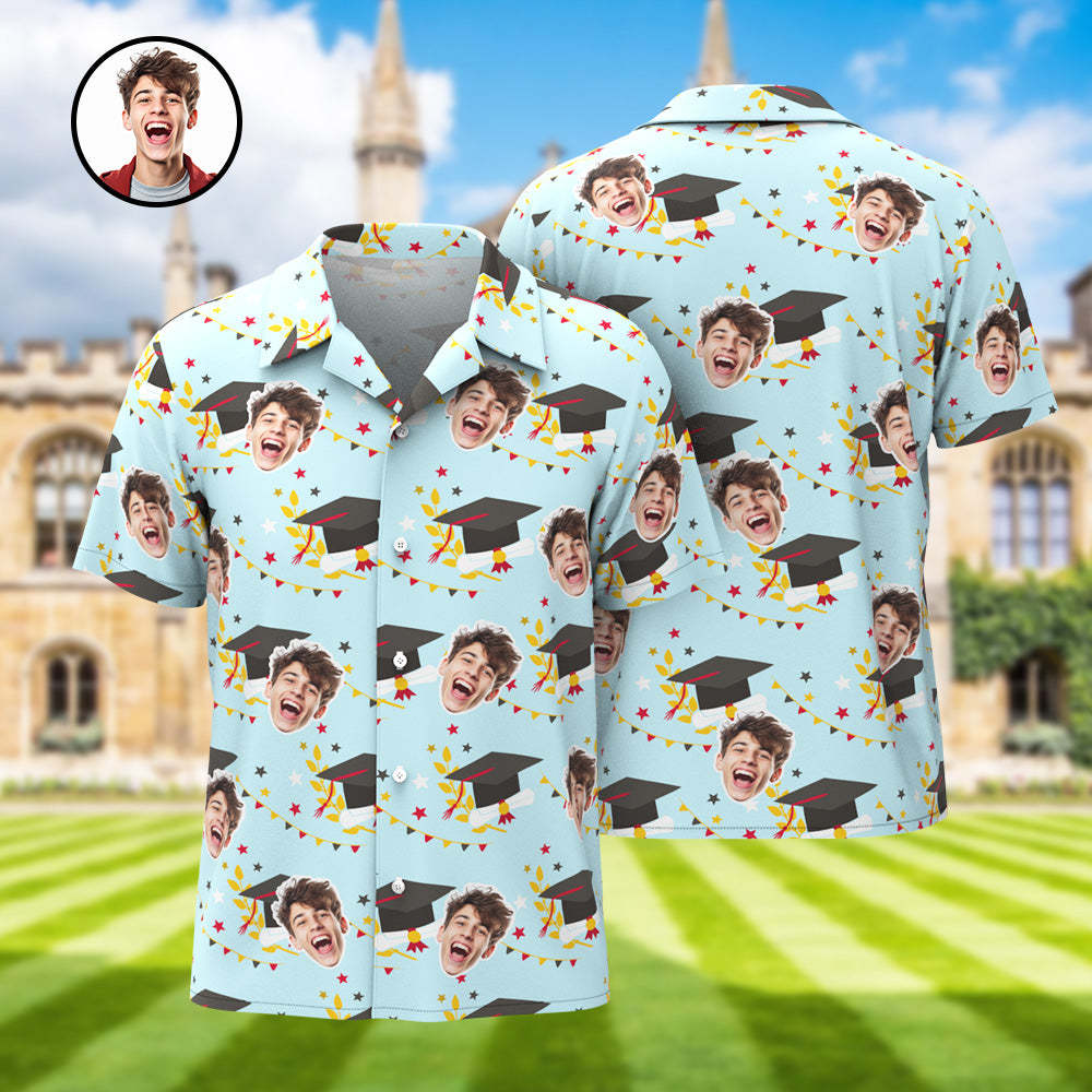 Benutzerdefiniertes Herren-Hawaii-Hemd mit Gesicht und Namen, personalisierte Aloha-Hemden für die Abschlussfeier - dephotoblanket