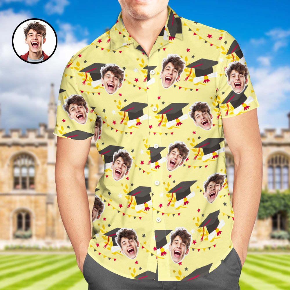 Benutzerdefiniertes Herren-Hawaii-Hemd mit Gesicht und Namen, personalisierte Aloha-Hemden für die Abschlussfeier - dephotoblanket