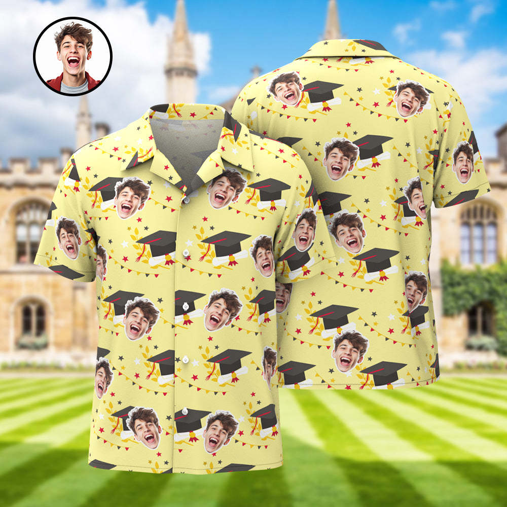 Benutzerdefiniertes Herren-Hawaii-Hemd mit Gesicht und Namen, personalisierte Aloha-Hemden für die Abschlussfeier - dephotoblanket