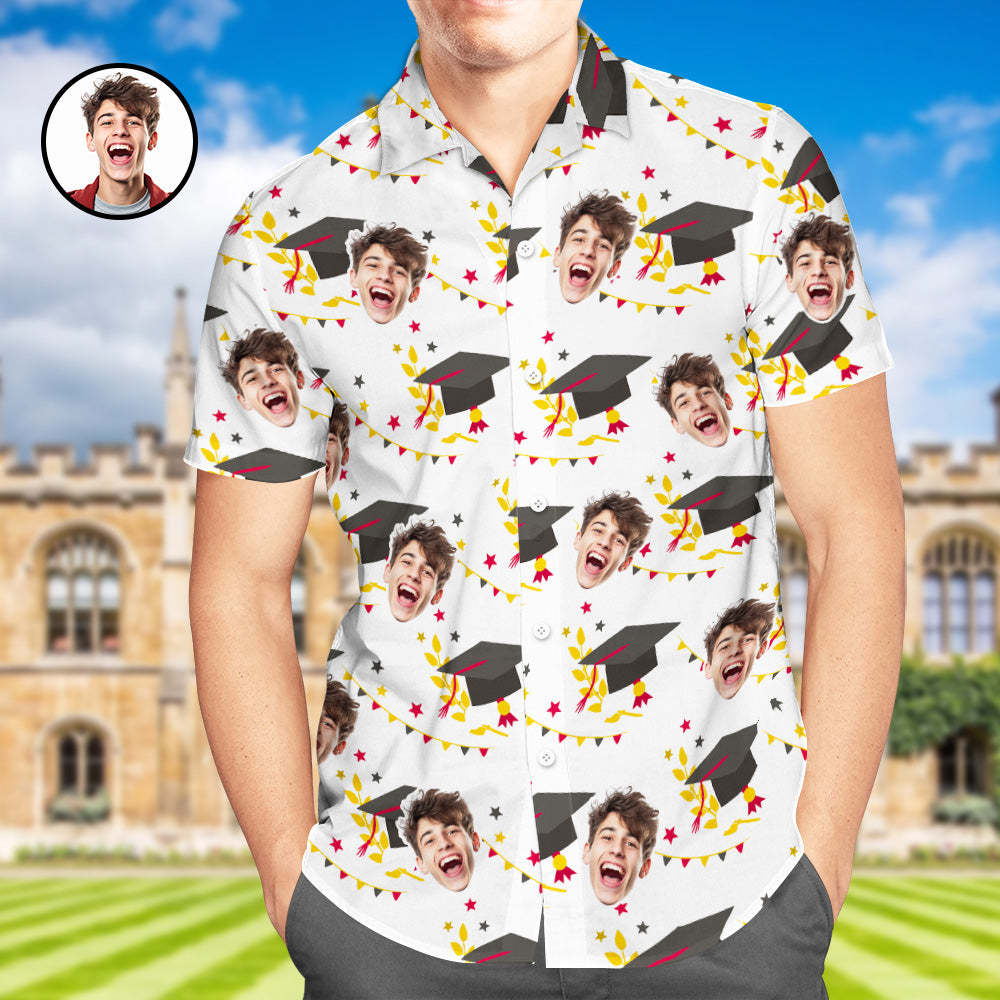 Benutzerdefiniertes Herren-Hawaii-Hemd mit Gesicht und Namen, personalisierte Aloha-Hemden für die Abschlussfeier - dephotoblanket