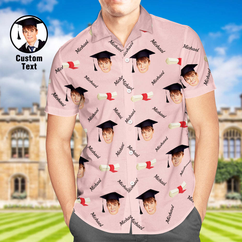 Benutzerdefiniertes Abschluss-Hawaii-Hemd mit Gesicht und Namen, personalisierte Aloha-Hemden für Abschlussfeiern für Herren - dephotoblanket