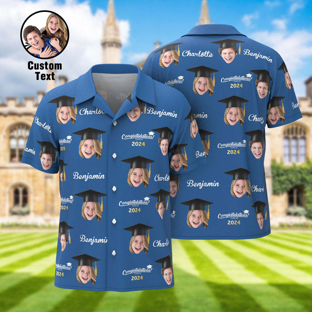 Benutzerdefiniertes Herren-Hawaii-Hemd mit personalisiertem Aloha-Gesicht für die Abschlussfeier - dephotoblanket