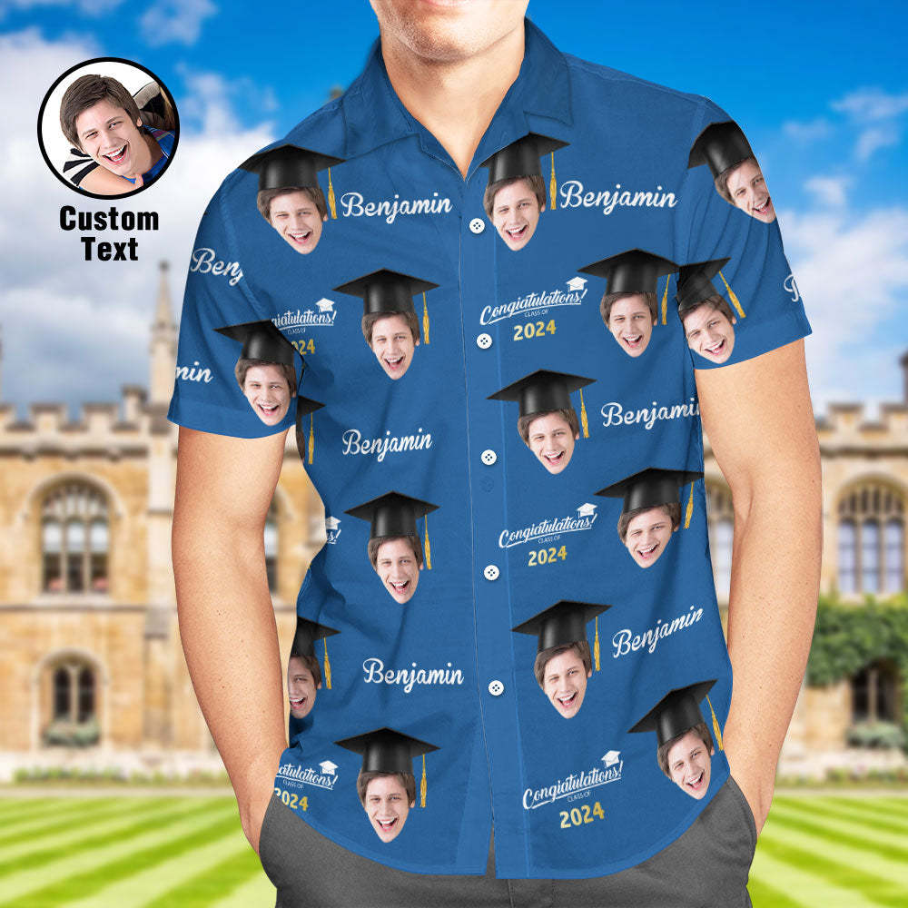 Benutzerdefiniertes Herren-Hawaii-Hemd mit personalisiertem Aloha-Gesicht für die Abschlussfeier - dephotoblanket