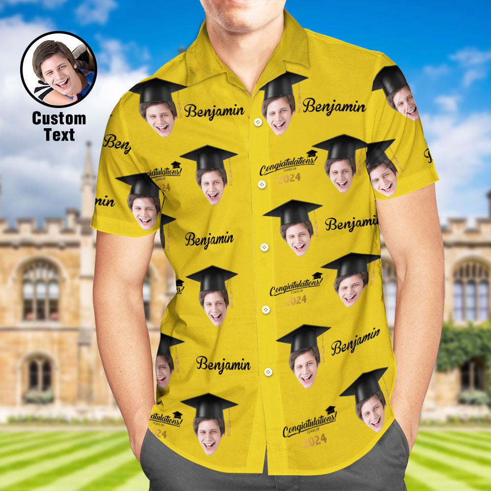 Benutzerdefiniertes Herren-Hawaii-Hemd mit personalisiertem Aloha-Gesicht für die Abschlussfeier - dephotoblanket