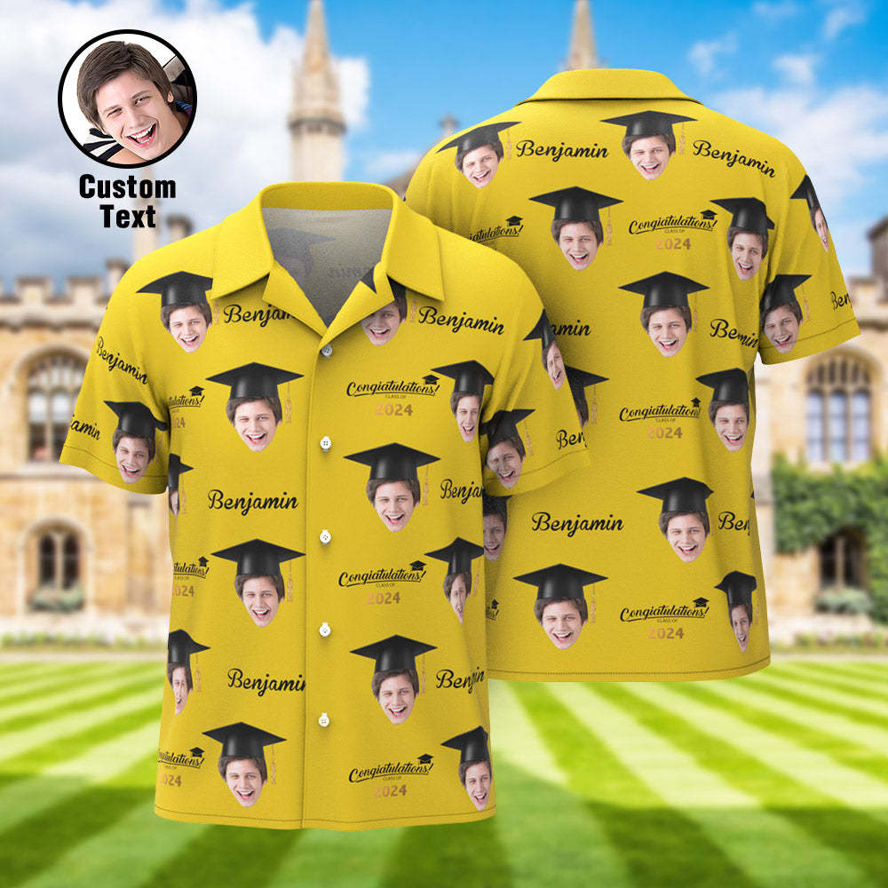 Benutzerdefiniertes Herren-Hawaii-Hemd mit personalisiertem Aloha-Gesicht für die Abschlussfeier - dephotoblanket