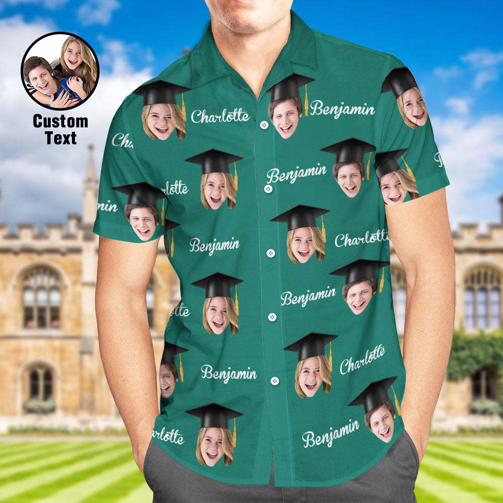 Benutzerdefiniertes Herren-Hawaii-Hemd mit personalisiertem Gesicht und Namen Aloha-Hemden für die Abschlussfeier - dephotoblanket