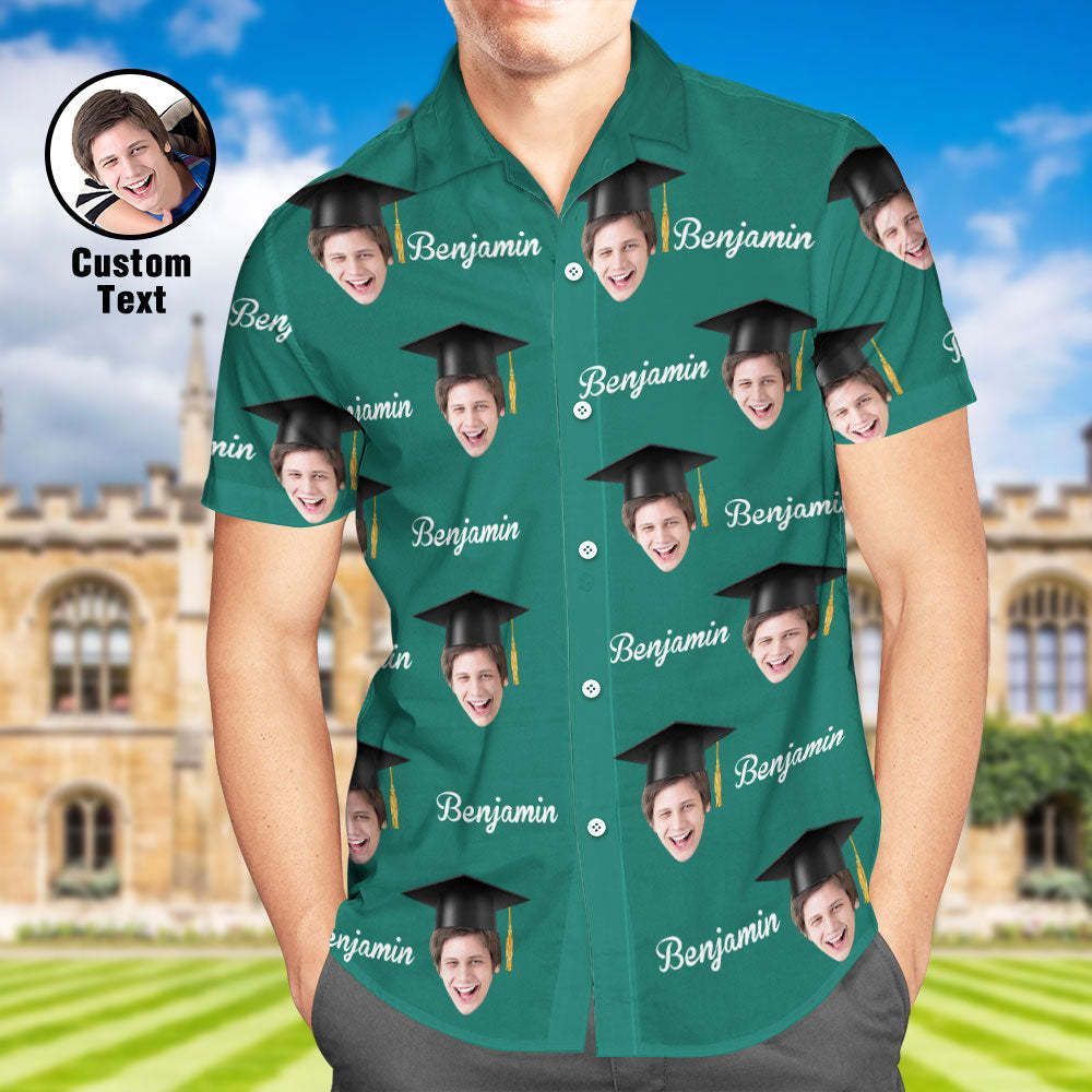 Benutzerdefiniertes Herren-Hawaii-Hemd mit personalisiertem Gesicht und Namen Aloha-Hemden für die Abschlussfeier - dephotoblanket