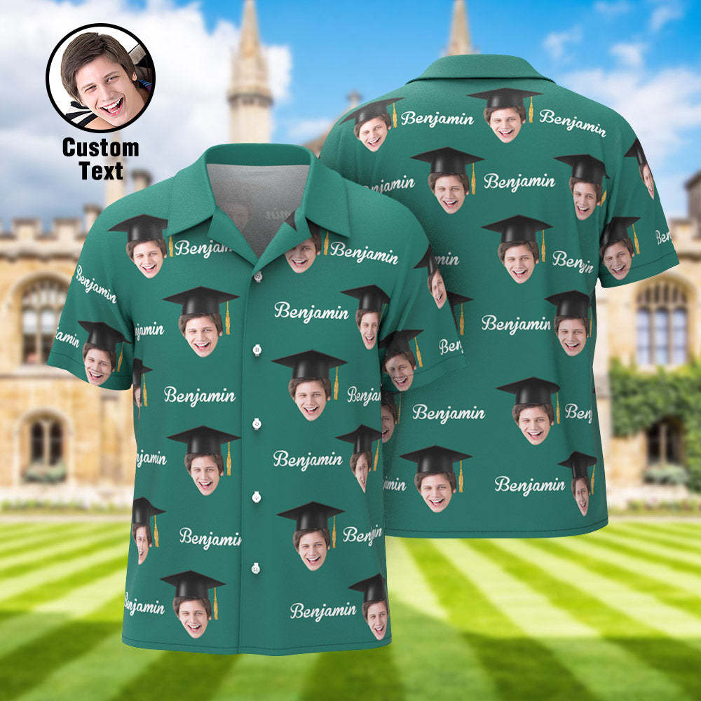 Benutzerdefiniertes Herren-Hawaii-Hemd mit personalisiertem Gesicht und Namen Aloha-Hemden für die Abschlussfeier - dephotoblanket